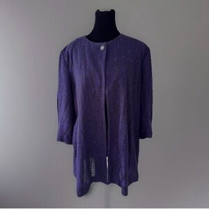 Misook Knit Sweater Jacket Sz XL Black Purple Geometric Classic Office Old Money